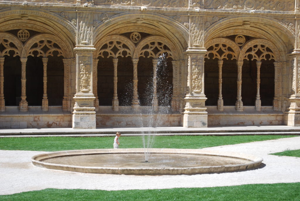 Lisbon family holiday. Fountain in courtyard Jeronimos monastery. Copyright©2015 reserved to photographer. Contact mapandfamily.com