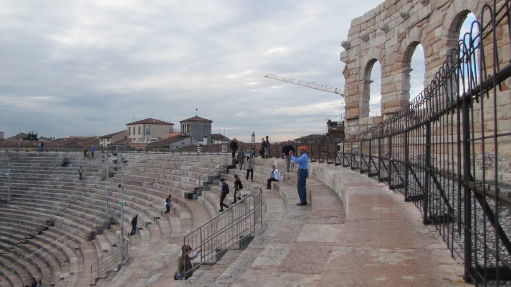 Day trip to Verona: Steeply tiered seats at the top of the Arena Copyright©2015 mapandfamily.com