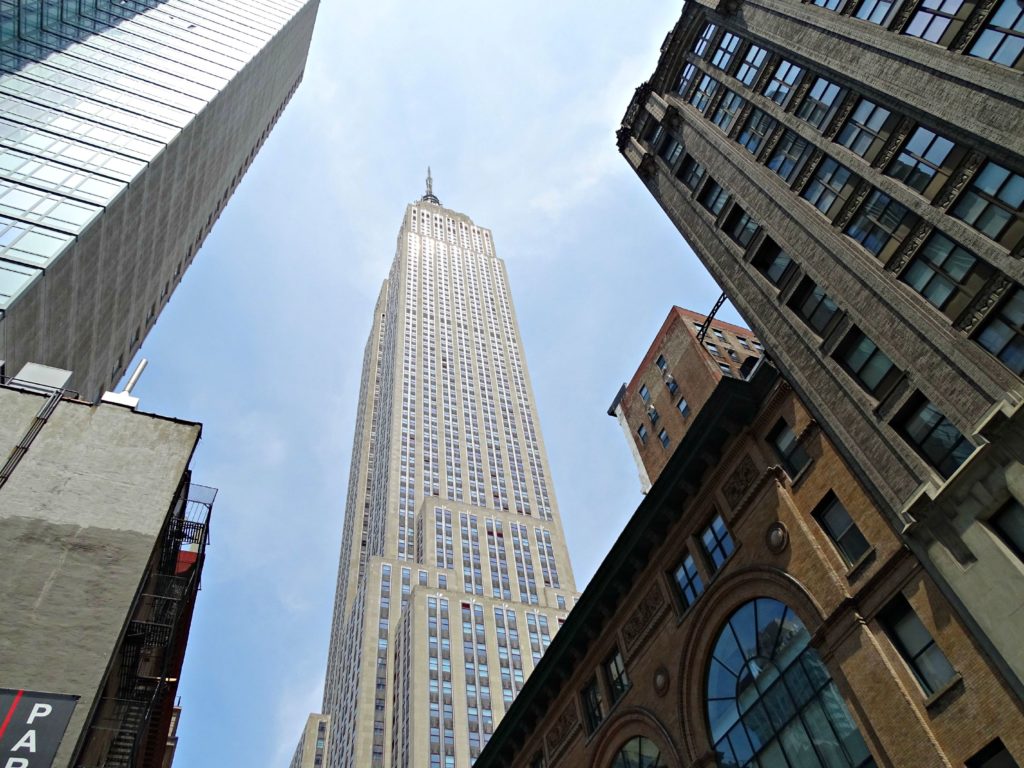 NYC with teens: Empire State Building from the pavement. copyright©2015 reserved Nancy Roberts contact mapandfamily.com