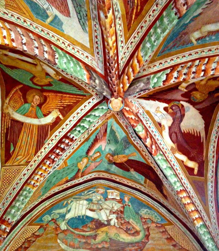 Slovenia with teens, brightly painted ceiling fresco in church. Copyright©2017 reserved to photographer via mapandfamily.com 