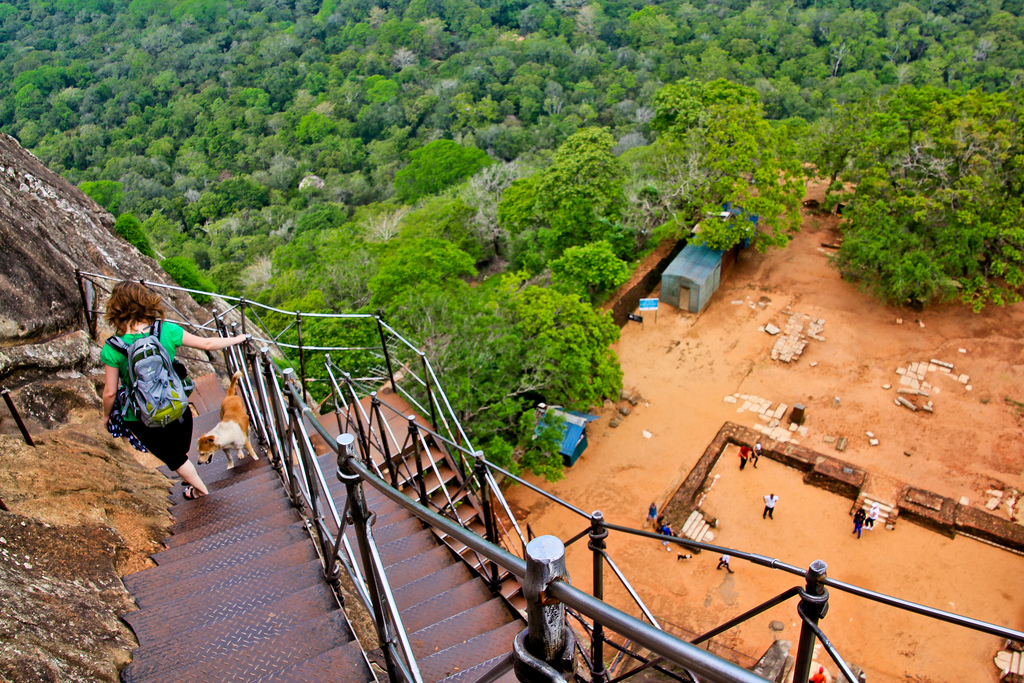 Sri Lanka cultural triangle: the metal stairway to the top of the Sigiriya rock fortress