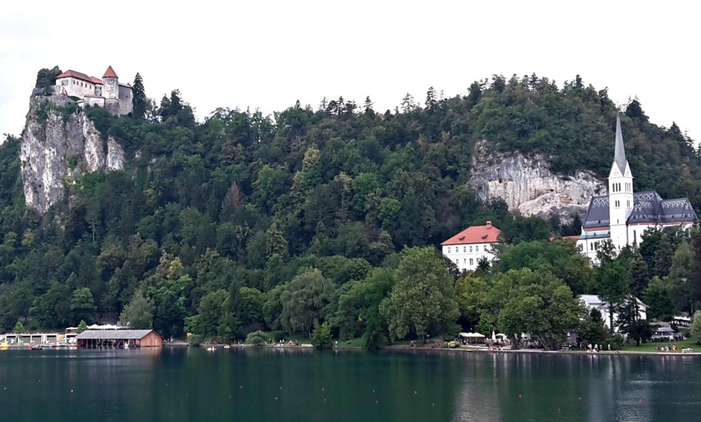 Day trip to Lake Bled, view of church on island and castle. Copyright©2017 reserved to photographer via mapandfamily.com 
