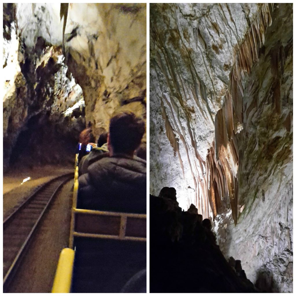 Slovenia caves. Underground train in Postojna caves Copyright©2017 reserved to photographer via mapandfamily.com 