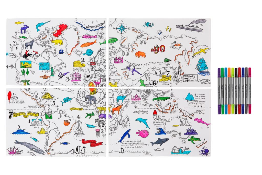 Map print Christmas gifts. Placemats to colour. Copyright@2017 reserved to photographer.