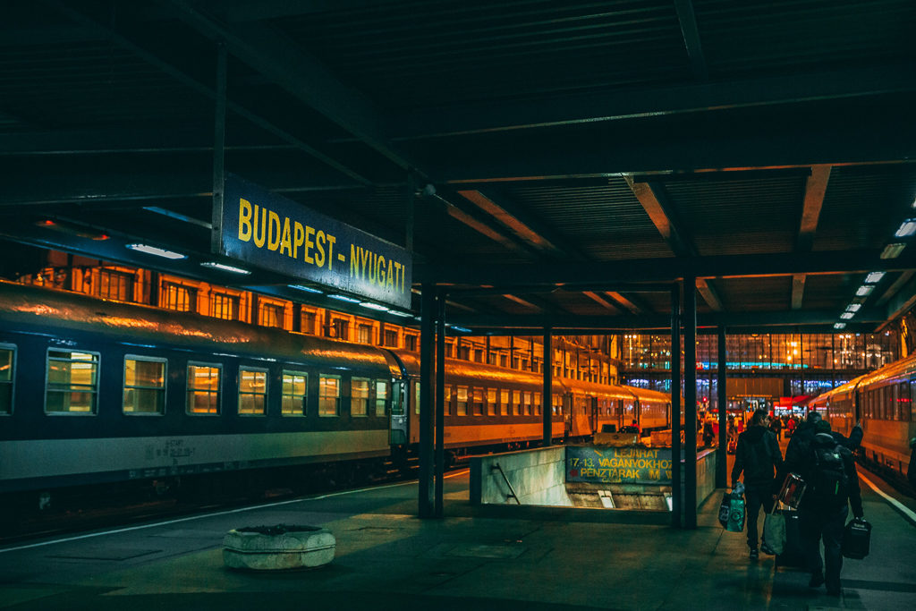 Budapest station platform at night. A popular Eastern Europe interrail destination