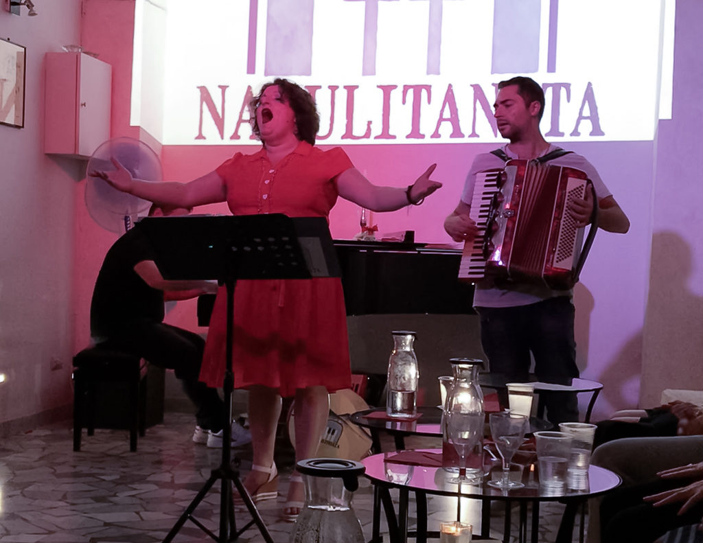 Pianist, singer and accordian player performing in a small venue