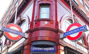 Underground signs outside Covent Garden tube station. London with teens. Copyright©2019 mapandfamily.com 