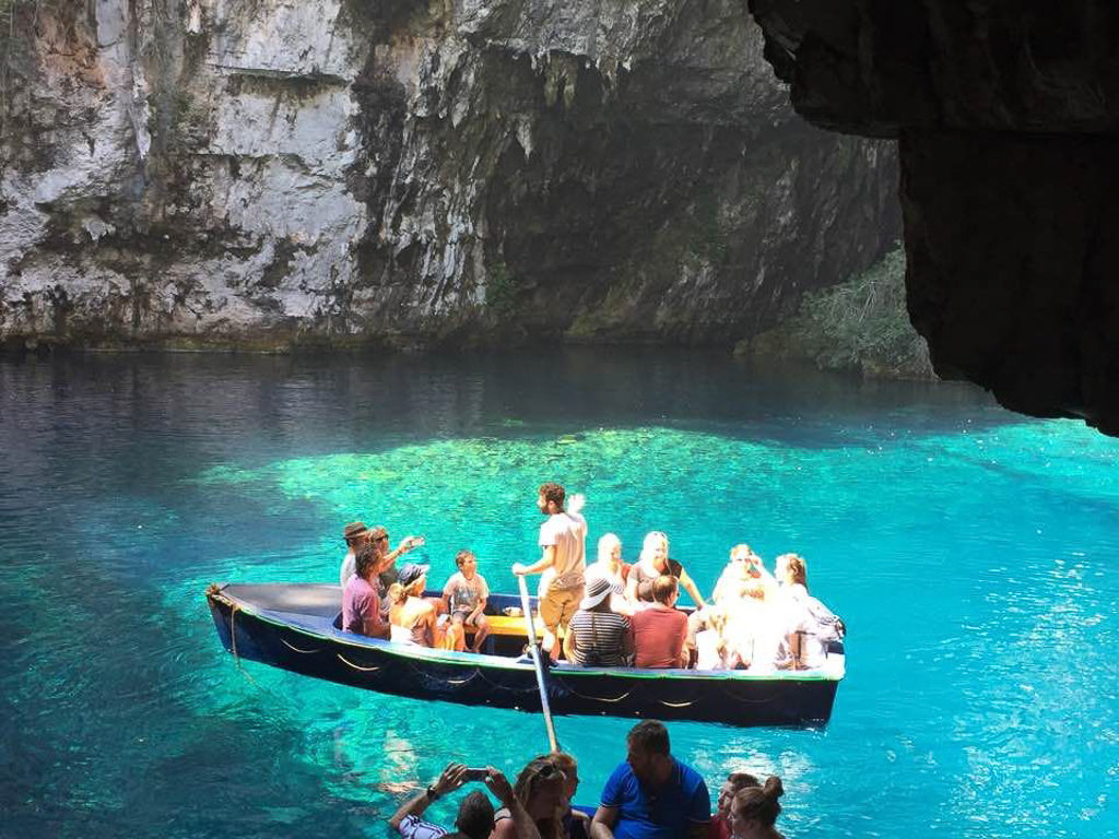 A guided boat tour of the Melissani lake. Copyright @2019 reserved to the photographer via mapandfamily.com 