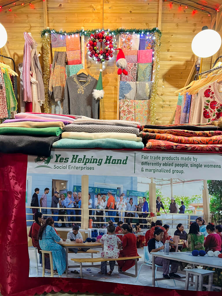 Social Enterprise cabin selling Nepalese cashmere accessories. Copyright@2023 mapanfamily.com 