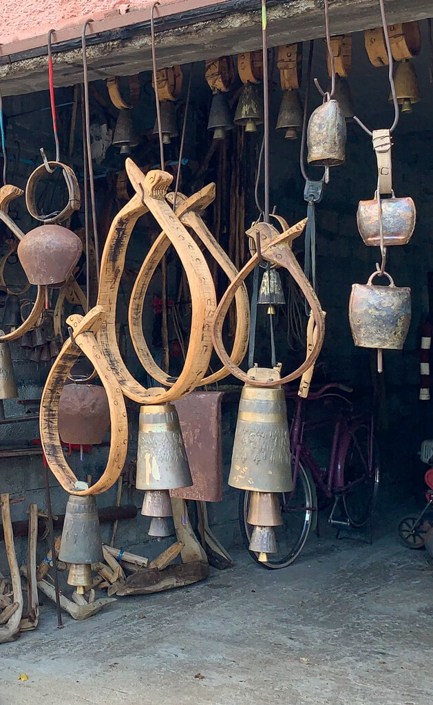 Goat bells in workshop. Copyright @2019 mapandfamily.com 