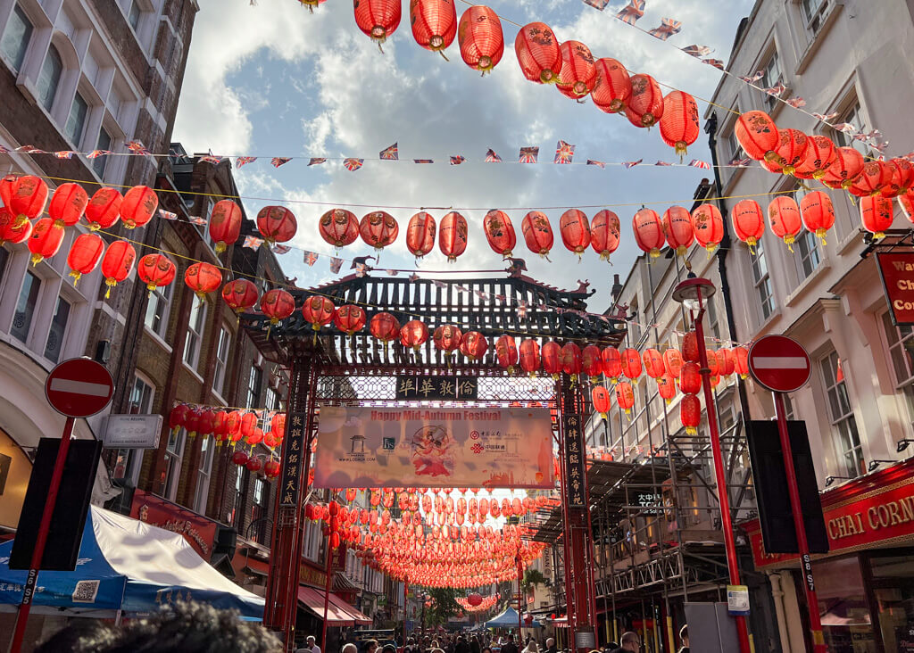 Chinatown is a vibrant and colourful neighbourhood in central London. Copyright 2024@mapandfamily.com 
