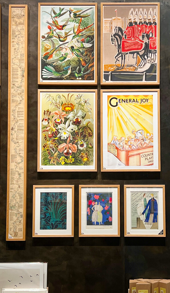 Prints and posters displayed at V&A museum shop including an image of Household Cavalry. Copyright@2025 NancyRoberts